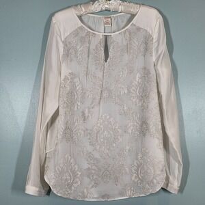 Sundance Women's Blouse – Size M – Cream Silk – Floral Embroidered – Boho‎ Chic